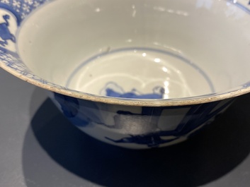 A Chinese blue and white bowl with a narrative scene, Kangxi
