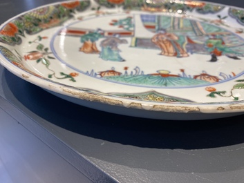 A Chinese doucai dish with a narrative scene, Kangxi/Yongzheng