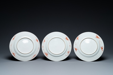 Six Chinese famille rose plates with blossoming branches, Yongzheng