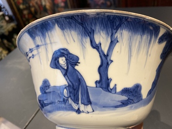 A Chinese blue and white bowl with a narrative scene, Kangxi