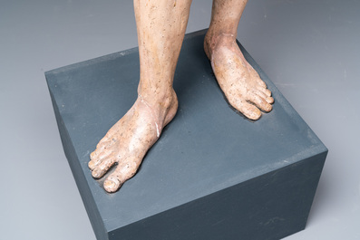 Hercule et Mercure, une paire d'importants t&eacute;lamons en bois polychrom&eacute;, Italie du Nord, 17&egrave;me