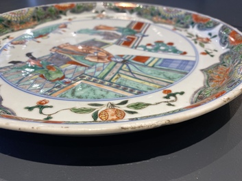 A Chinese doucai dish with a narrative scene, Kangxi/Yongzheng