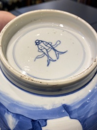A Chinese blue and white bowl with a narrative scene, Kangxi