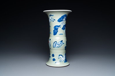 A Chinese blue, white and copper-red celadon-ground 'Eight horses of Mu Wang' vase, Kangxi