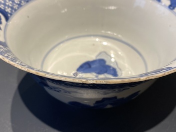 A Chinese blue and white bowl with a narrative scene, Kangxi