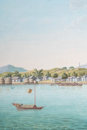 Canton school: A view on the three temples at Dali, Yunnan, watercolour on paper, 19th C.