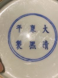 Een paar Chinese famille verte rouleau vazen, Kangxi merk, 19e eeuw