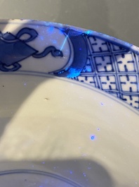 A Chinese blue and white bowl with a narrative scene, Kangxi