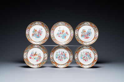 An extensive Chinese Canton famille rose dinner service, 19th C.