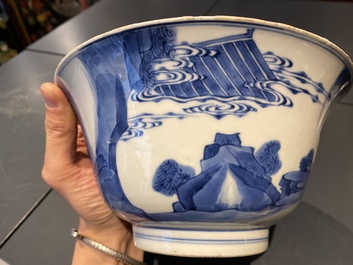 A Chinese blue and white bowl with a narrative scene, Kangxi
