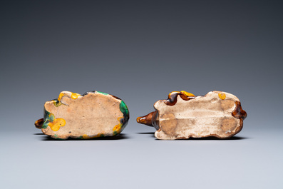 Two Chinese sancai-glazed 'monkey on deer' ewers, 19th C.