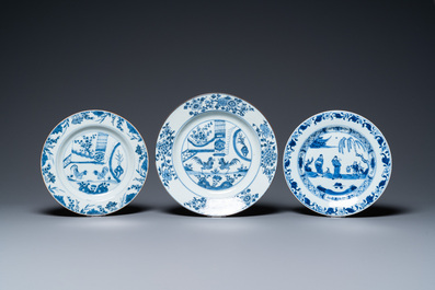 Nine Chinese blue and white plates and dishes, Kangxi/Qianlong