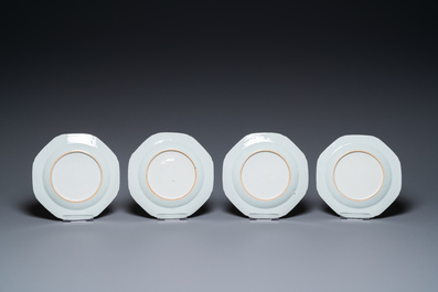 Nine Chinese famille rose plates with a couple in a boat, Qianlong