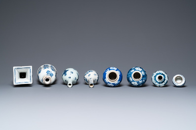Eight Chinese blue and white vases, Kangxi and later