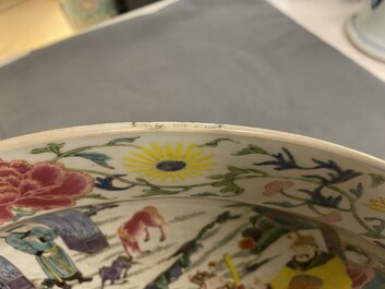 A large Chinese famille rose 'deer hunt' dish, Yongzheng