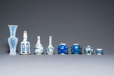 Eight Chinese blue and white vases, Kangxi and later