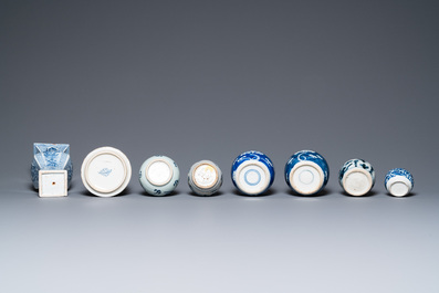 Eight Chinese blue and white vases, Kangxi and later