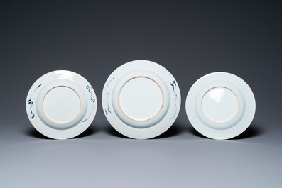 Nine Chinese blue and white plates and dishes, Kangxi/Qianlong