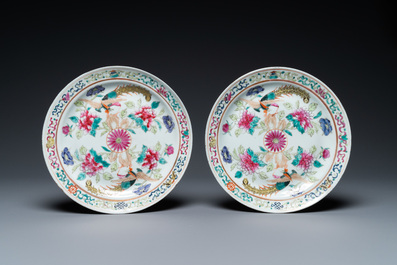 A pair of Chinese famille rose plates for the Straits or Peranakan market, 19th C.