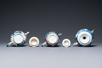 Three Chinese Imari-style teapots, a silver-mounted ewer and a covered bowl, Kangxi