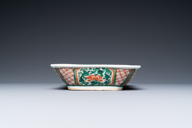 A large Chinese wucai bowl and a rectangular dish, Kangxi and/or later