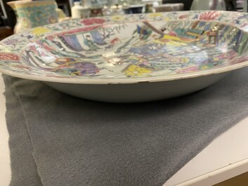 A large Chinese famille rose 'deer hunt' dish, Yongzheng