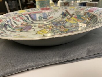 A large Chinese famille rose 'deer hunt' dish, Yongzheng