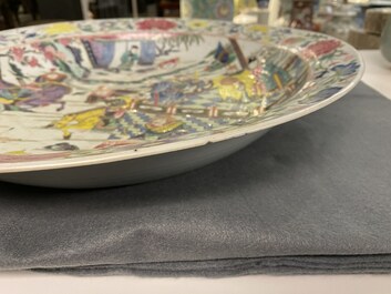 A large Chinese famille rose 'deer hunt' dish, Yongzheng