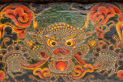 A Tibetan painted and lacquered wooden altar stand, 18th C.