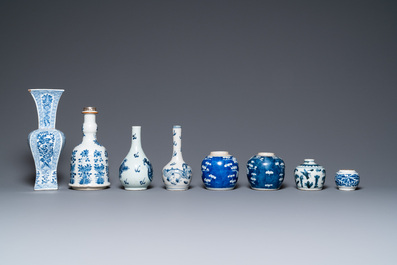 Eight Chinese blue and white vases, Kangxi and later