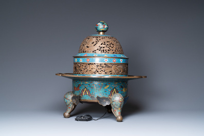 A large Chinese cloisonn&eacute; tripod censer and cover, 19th C.