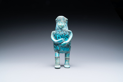 A composite turquoise- and black-glazed pottery figurative ewer, Kashan, Iran, 12/13th C.