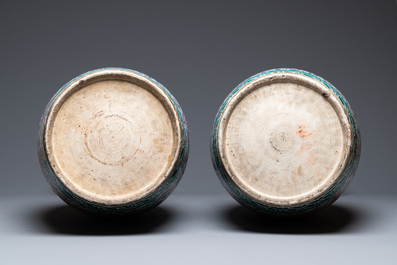 A pair of large Chinese famille rose 'dragon' vases, 19th C.