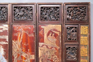 A Chinese nine-panel coromandel lacquer screen, dated 1797