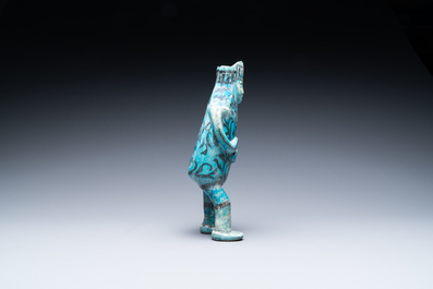 A composite turquoise- and black-glazed pottery figurative ewer, Kashan, Iran, 12/13th C.