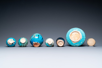 Une collection de sept vases et verseuses en c&eacute;ramique &agrave; &eacute;mail turquoise, Moyen-Orient, 13&egrave;me et apr&egrave;s