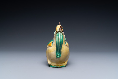 A Chinese sancai-glazed hen-shaped ewer and cover, Kangxi