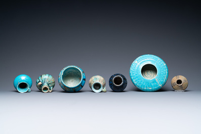 Une collection de sept vases et verseuses en c&eacute;ramique &agrave; &eacute;mail turquoise, Moyen-Orient, 13&egrave;me et apr&egrave;s
