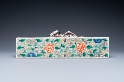 A rare Chinese famille verte rectangular scroll weight, Kangxi