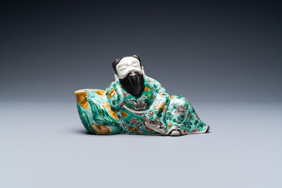 A Chinese verte biscuit 'Li Bai' brush washer, 19th C.