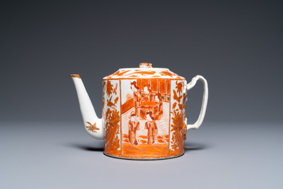 A Chinese 16-piece iron-red and gilt-decorated Canton porcelain tea service, 19th C.