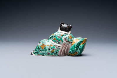 A Chinese verte biscuit 'Li Bai' brush washer, 19th C.