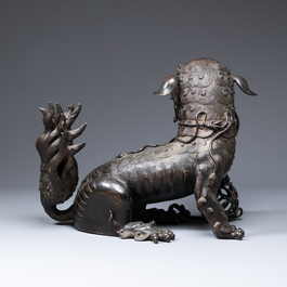 A large Chinese bronze 'Buddhist lion' censer, Ming