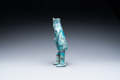 A composite turquoise- and black-glazed pottery figurative ewer, Kashan, Iran, 12/13th C.