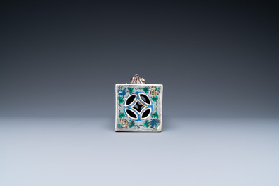 A rare Chinese famille verte rectangular scroll weight, Kangxi