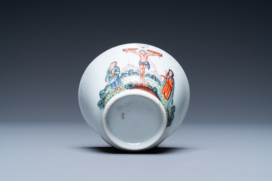 A Chinese Dutch-decorated &lsquo;Crucifixion&rsquo; cup and saucer, Qianlong
