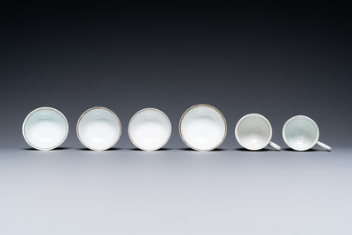 Six rare Chinese famille rose and grisaille cups, Qianlong