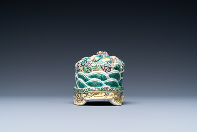 A Chinese verte biscuit incense holder, 19th C.