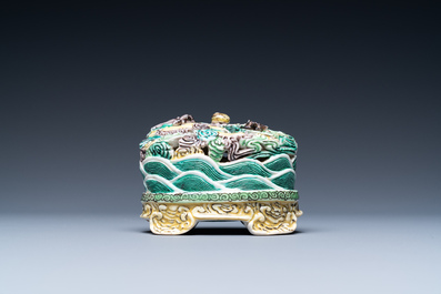 A Chinese verte biscuit incense holder, 19th C.