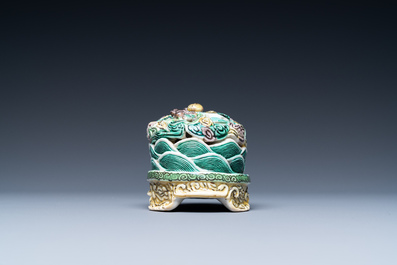 A Chinese verte biscuit incense holder, 19th C.